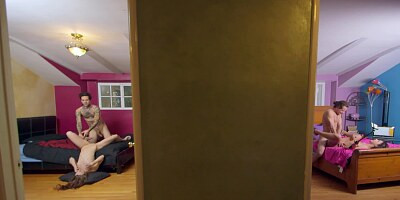 A babe with a shaved cunt is getting fucked in her wet ass