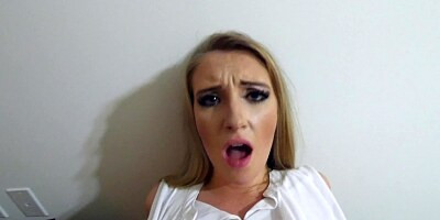 A blonde with a kinky look in her face is sucking a dick like a pro