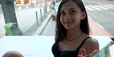 A young brunette get's fucked in public