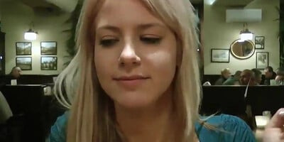 Amateur blonde sex in public WC