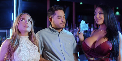 Anastasia Doll enjoys her first lesbian scene with a huge titted MILF.