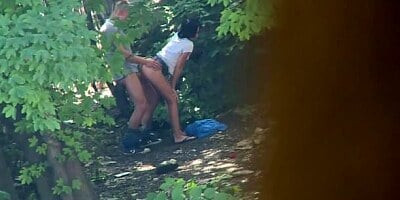 Angelic outdoor sex on hidden camera with a long-legged brunette
