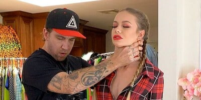 Beauty with red lips Naomi Swann penetrated like a slut