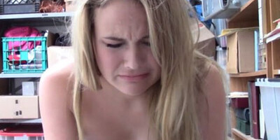 Blond Hair Babe schoolgirl gets busted and screwed by a mall cop