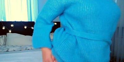 Blonde Babe Strips Down Bare Body