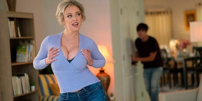 Blonde Milf Dee Williams fucks son's friend on couch