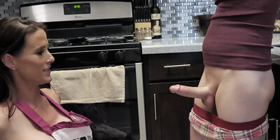 Boy spends good time fucking his busty stepmom in the kitchen