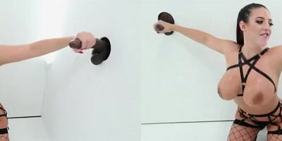 Busty MILF in fishnets interracial porn