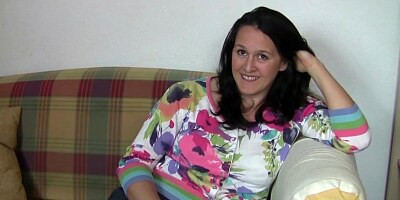 Busty milf, Suzanne is rubbing her wet pussy, while no one else is not there