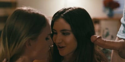 Crazy chick makes two friends fuck hard