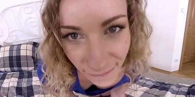 Curly-haired beauty massages sweet pussy in hot VR video