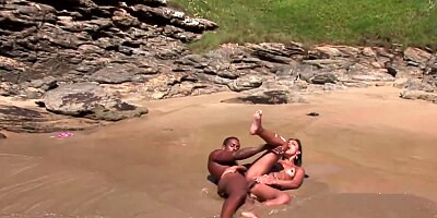Curvy Brazilian porn goddess needs a big pecker on the beach