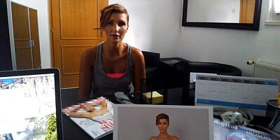 Cute babe in pink panties opens her little crack for a big dick