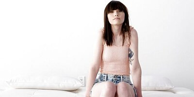 Cute-looking brunette teen Kacey is getting impaled from behind