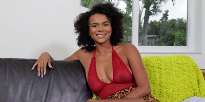 Cute-looking ebony model Alina Ali is playing with her chocolate pussy