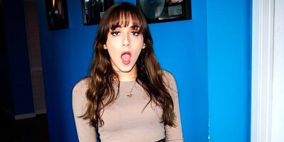 Cute miniature brunette Dani Blu rides on a long penis in the cowgirl pose