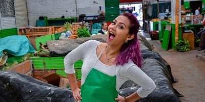 Cute purple-haired chick Veronica Leal fucked by a long penis