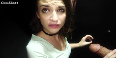 Dark Haired Lady porn actress procreation with jizz in mouth