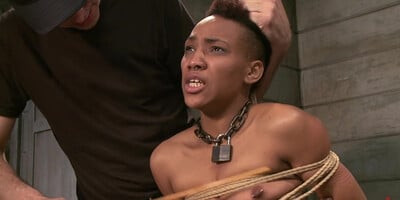 Ebony Slave In Predicament Bondage Imaped On A Big Dildo. Full Clip