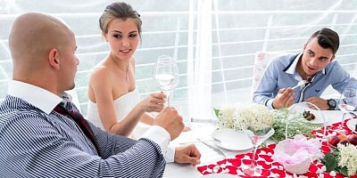 Elegant bride in a white dress Cindy Shine cheats before the ceremony