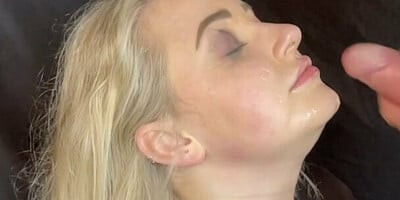 English Slut has her cum covered face slapped in slow-mo
