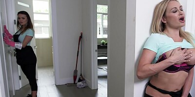 Excited MILF with big tits easily involves housemaid in sex