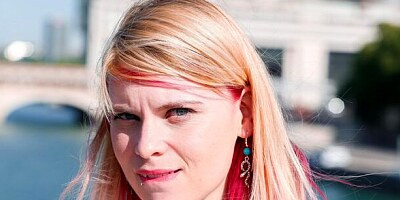 Facial and cum in mouth after amateur French blondie fucks on a rooftop