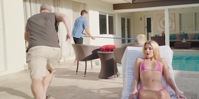 Flat chested teen Riley Star has her pussy licked out in the pool