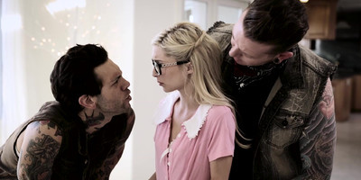 Four erected cocks deep inside a sweet blonde babe