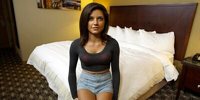 Fresh brunette babe taking two