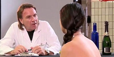 German hussy is having a threesome with two middle-aged men