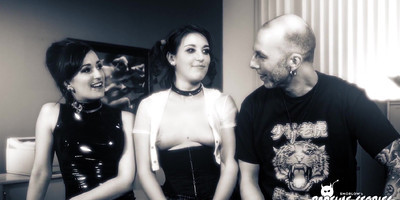 German sub slut in high socks gets tied up and strap fucked in BDSM session