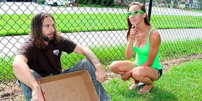 Good model with nice long hands Sasha Foxxx strokes a dick