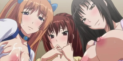 HENTAI ANIME with three busty Asians getting cum on tits