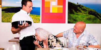 Hey, waiter! A coffee for me and a firm cock for my mature wife!