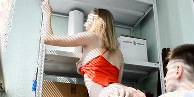 High school blonde in red top and short skirt gets banged by boyfriend