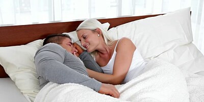 Horny blonde chick gets her sweet pussy banged from behind bu dudes big cock