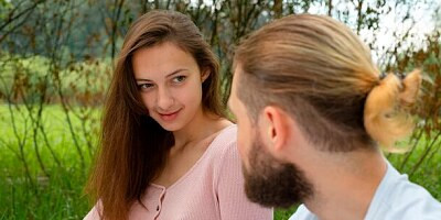 Hot brunette teen Alice Kingsly likes o8utdoor dick-riding