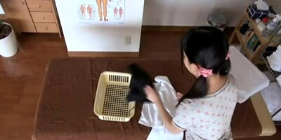 Hot Japanese AV model enjoys a massage and cock