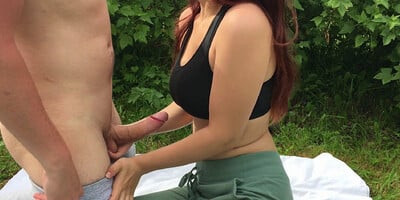 Hot Teen Gets Cock Outdoors and Cum on Tits