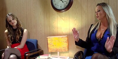 Job interview turns into anal 3some with teen and stepmom