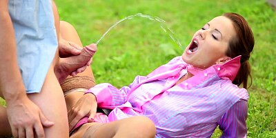 Kinky Lady Fucked In The Garden And Pissed On