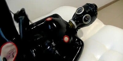 Latex Gasmask Masturbation With Anal Plug