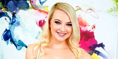 Lusty blonde angel Carmen Callaway strokes and rides his hard dick