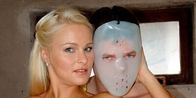 Masked buddy fucks with a stunning busty blonde Nikki Sun