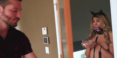 milf big ass submissived hot brunette leashed & collared by