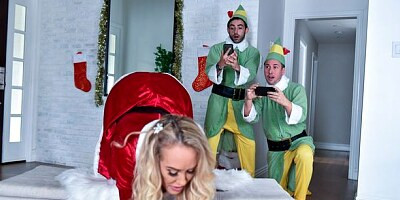 MILF in red lingerie Brandi Love screwed by a two long young cocks