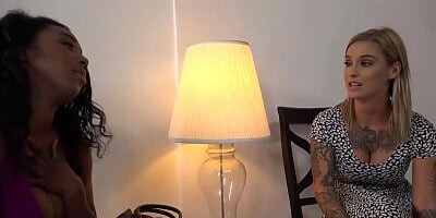 Nasty blonde is licking pussy at work and having some fun while using a black dildo