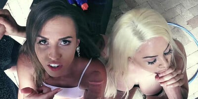 Pair of skillful pornstars having fun in the kitchen