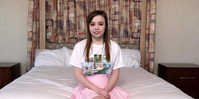 Petite teen brunette, Joy is doing an excellent job while sucking a big, black cock